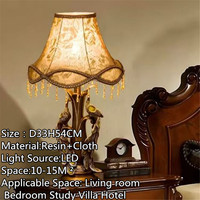 Lampe de table vintage européenne exquise avec abat-jour en jacquard doré rose, pompons en cristal rétro pour chambre à coucher, salon, décoration intérieure