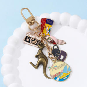 Portachiavi Creativo a Forma di Fotocamera, Biglietto Aereo, Luoghi Panoramici Internazionali, Vino, Smalto, Grazioso Charm per Zaino, Regalo per Amici - Product Image 4