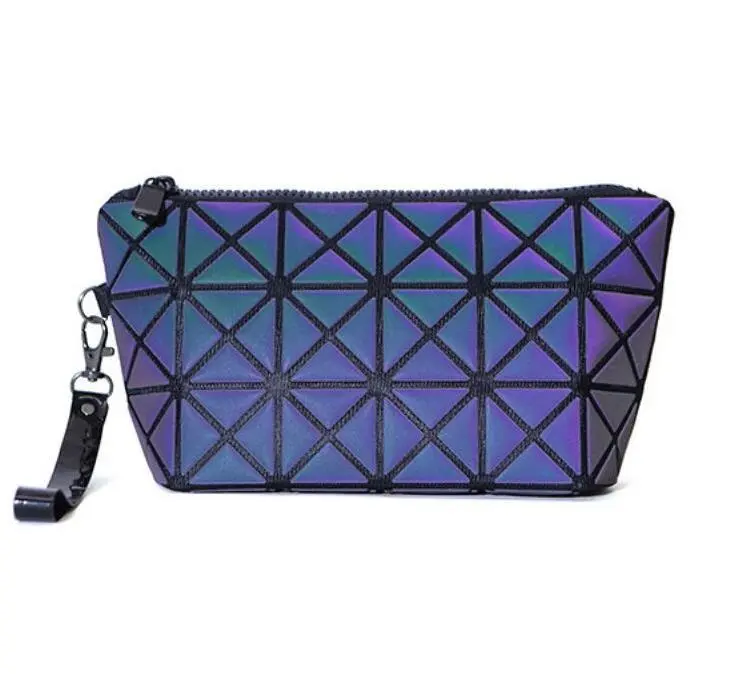 Nouveau Casual Diamant Holographique Lumineux D'embrayage beauté Étui de Voyage De Maquillage De Luxe Géométrique Sac Cosmétique Avec Poignée