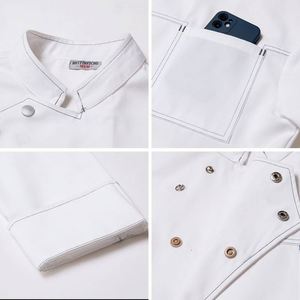 Chaqueta de Chef Blanca con Línea Naranja, Uniforme Moderno para Personal de Restaurante y Hotel, Cocina Ecológica, Chaqueta de Chef - Product Image 2