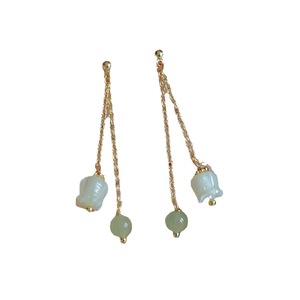 Natural Hetian Jade Drop Earrings Bell Shape Chain White Mother Of Pearl Lily Of The Valley Stud Earrings For Autumn Winter - Product Image 5