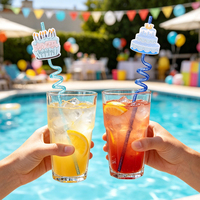 Paille réutilisable en PETG pailleté pour la décoration de gâteaux d'anniversaire pour enfants, avec un design en spirale et en plastique bleu