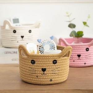 Panier de rangement pour jouets d'enfants, organisateur tressé avec oreilles décoratives, panier mignon pour jouets d'animaux, panier en corde de coton pour cadeaux, boîte de rangement pour jouets - Product Image 4