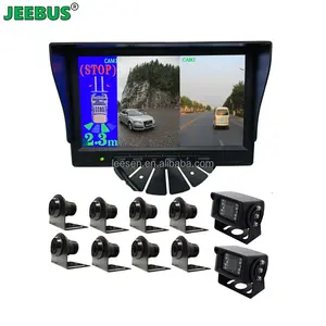High Quality 1080P Front Rear Reverse Camera With 8 Ultrasonic Sensors 2CH 7inch Monitor Parking Sensor System For Truck Bus