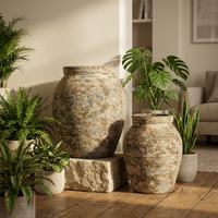 Grand pot de fleurs vintage en fibrociment avec trou de drainage, écologique, léger, pour jardinage intérieur/extérieur, décoration de la maison