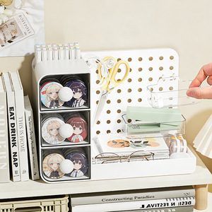 Office Organizer Pegboard Storage Box Rectangle White Cream Yellow Desk Drawer Stationery Holder Student Dorm <b>Workstation</b> Use - Product Image 5