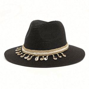 Hot Sale Wholesale Custom Brand Silk Screen Printed Shell Design Summer Wide Brim Fedora Panama Paper Straw <b>Hat</b> <b>for</b> Women Men - Product Image 2