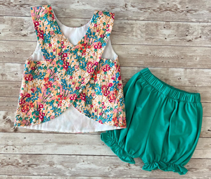 GSSO3195 Vente en gros personnalisée Petite fille rayée bleue 4 juillet tenue d'été sans manches Ensemble de vêtements pour enfants - Product Image 2