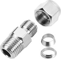 Adaptor Pria Kompresi Ferrule Ganda Baja Tahan Karat 304, Diameter Luar Tabung 6-20mm x Ulir NPT 1/8"-3/4" untuk Hidrolik
