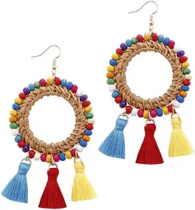 Best Selling Enamel Jewelry Dangle Earrings for Women Girl Trendy Earrings Summer Beach Boho Style Beads Tassel Earrings 2024