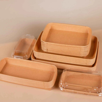 Boîte de plateau à lunch en papier kraft jetable écologique personnalisable rigide rigide pour nouilles à sushi à emporter PE PET couvercle enduit