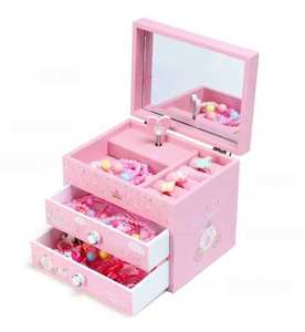 Caja de Joyería Musical de Lujo para Niñas, Rosada, de MDF, con 2 Cajones, Giratoria, con Manivela, en Forma de Corazón, para Princesas - Product Image 4