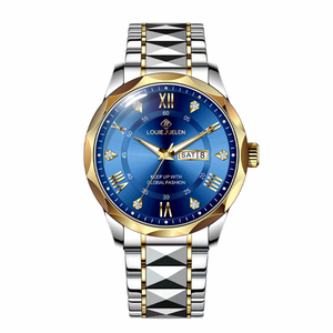 <span class=keywords><strong>Montre</strong></span> Louie Juelen pour homme, bracelet <span class=keywords><strong>en</strong></span> acier inoxydable doré, étanche, double calendrier, mécanique à quartz, aiguilles simples - Product Image 6