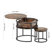 Table gigogne ronde pour salon, table basse relevable avec rangement caché