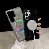 Étui de téléphone en TPU+PC plaqué diamant scintillant pour Samsung Galaxy S25 Plus S24 S23 S22 Ultra, recharge sans fil, coque magnétique