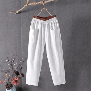Vente <span class=keywords><strong>en</strong></span> gros <span class=keywords><strong>en</strong></span> usine Offre Spéciale pantalons grande taille pour femmes pantalons décontractés <span class=keywords><strong>en</strong></span> coton et <span class=keywords><strong>lin</strong></span> de couleur unie pour femmes - Product Image 2
