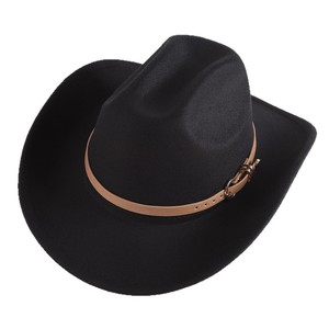 ZhenXi Cowboy Hat M56-58cm Red Solid Color Wool Felt Wide Brim Fashionable Stylish Commute Hat - Product Image 5