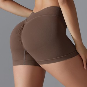 <span class=keywords><strong>Pantaloncini</strong></span> da donna attillati in maglia tinta unita aderente pesca a forma di V Yoga da corsa sportiva e Fitness da tre pollici - Product Image 6