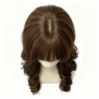 Perruque complète pour filles, style Lolita mignon avec boucles romaines, doubles queues de cheval, cheveux longs ondulés et franges