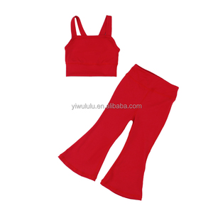 Vêtements de yoga rouges pour <span class=keywords><strong>petites</strong></span> filles <span class=keywords><strong>LuLu</strong></span> OEM Ensemble de vêtements de sport pour enfants, deux pièces pour bébé fille, vente en gros - Product Image 1