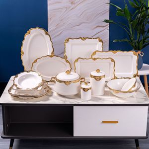 Juego de Vajilla de Cerámica de Lujo, <span class=keywords><strong>Platos</strong></span> <span class=keywords><strong>Hondos</strong></span> para Sopa con Borde Dorado, de <span class=keywords><strong>Porcelana</strong></span>, para Fiestas, Regalos, Elegantes - Product Image 2