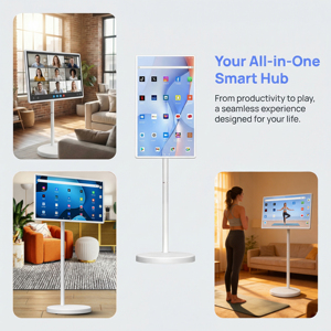 Téléviseur intelligent rotatif d'intérieur de 32 pouces, machine de diffusion en direct, Android 13, écran tactile, roues de défilement amovibles - Product Image 1