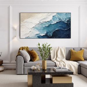 Pintura al Óleo Hecha a Mano con Paisaje Marino, Arte en Lienzo Enmarcado para Dormitorio, Sala de Estar, Balcón, Decoración del Hogar - Product Image 1