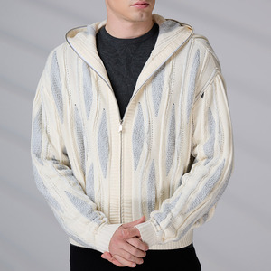 OEM ODM Long Sleeve Knitted Tops Autumn Winter Zipper <b>Cardigan</b> <b>Sweater</b> Jacket Casual Outdoor Men's Hooded - Product Image 3