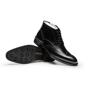 Men's Chelsea Leather Boots Cowhide Business Formal Lace-up <b>Shoes</b> <b>Height</b> <b>Increasing</b> Anti-Slippery Hard-Wearing English-style - Product Image 5