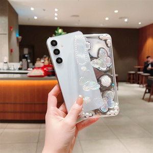 เคสโทรศัพท์มือถือลายผีเสื้อกลิตเตอร์ประดับมุก สำหรับ Samsung 26 ultra S25 S24 FE plus A Series เรซิ่น DIY ฝาหลังใส - Product Image 4