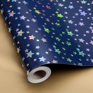 Holographic Star Blue <b>Wrapping</b> <b>Paper</b> 17 In X 32.8 Ft Double Side Metallized For Multiple Occasions - Product Image 1