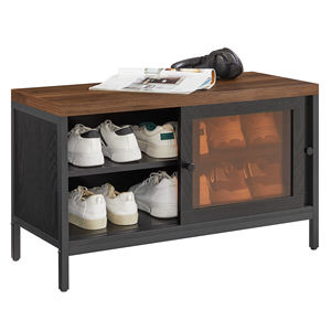 <span class=keywords><strong>VASAGLE</strong></span> Meuble d'entrée en bois brun pour chaussures <span class=keywords><strong>Banc</strong></span> de chambre à coucher avec 2 portes en verre - Product Image 1