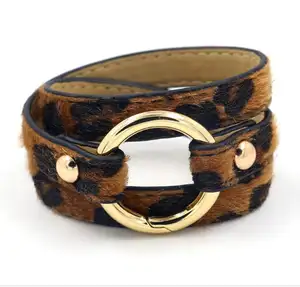 Elegant Horse Hair Leopard Leather Wrap Bracelet For Women Jewelry