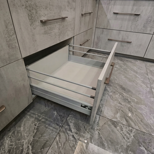 Sistema de cajones de extensión total con cierre suave y riel de acero redondo de 199 mm para gabinetes de cocina, comedor y herrajes modernos para muebles. - Product Image 1