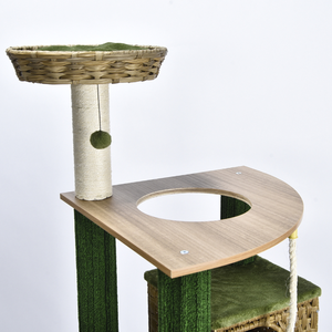 En gros Arbre à chat 168 cm multi-niveaux en bois avec niche en osier, poteaux à gratter en sisal et hamac en peluche OEM ODM - Product Image 6