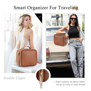 Double Layer Makeup Bag Organizer Portable Cosmetic Artist <b>Storage</b> Bag Leather <b>Toiletry</b> Bag Traveling Make up <b>Storage</b> Bag - Product Image 5
