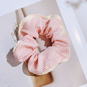 Versión coreana grande 11CM encaje a cuadros pelo Scrunchie ajustable cuerda de pelo femenino con lindo anillo para niñas - Product Image 5