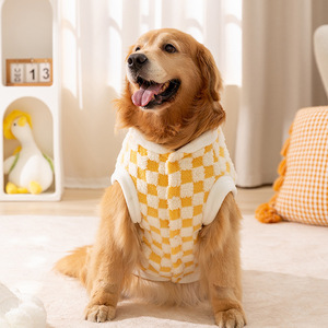 Suéter de lana para mascotas con patrón a cuadros y bordado inglés para perros medianos y grandes, ropa de otoño e invierno - Product Image 3