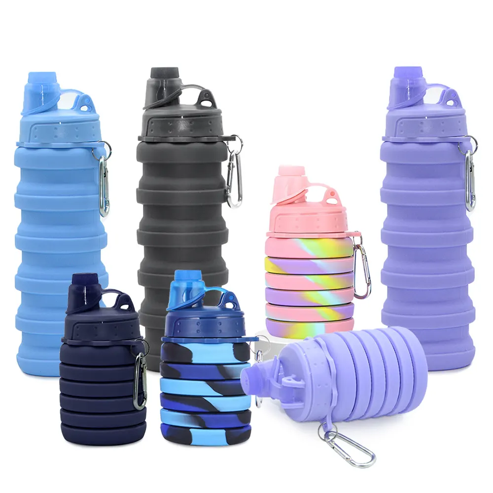 500ML Bpa Free Silicone Water Bottle Portable Hiking Bike Drinking Foldable Collapsable Water Bottle with Custom Logo