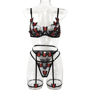 Nouvelle collection de lingerie sexy pour femmes, broderie tridimensionnelle, lingerie sexy en trois pièces, vêtements pour femmes - Product Image 6