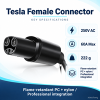 Komponen Soket Pengisian Daya EV 250V AC 60A Tahan Api PC Nylon untuk Perakitan Konektor Tesla Female