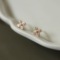 Anting Tusuk Wanita Berlapis Emas 14K Tembaga Desain Bunga Cantik-Elegan Chic Gaya Jepang-Korea Anting Tunggal