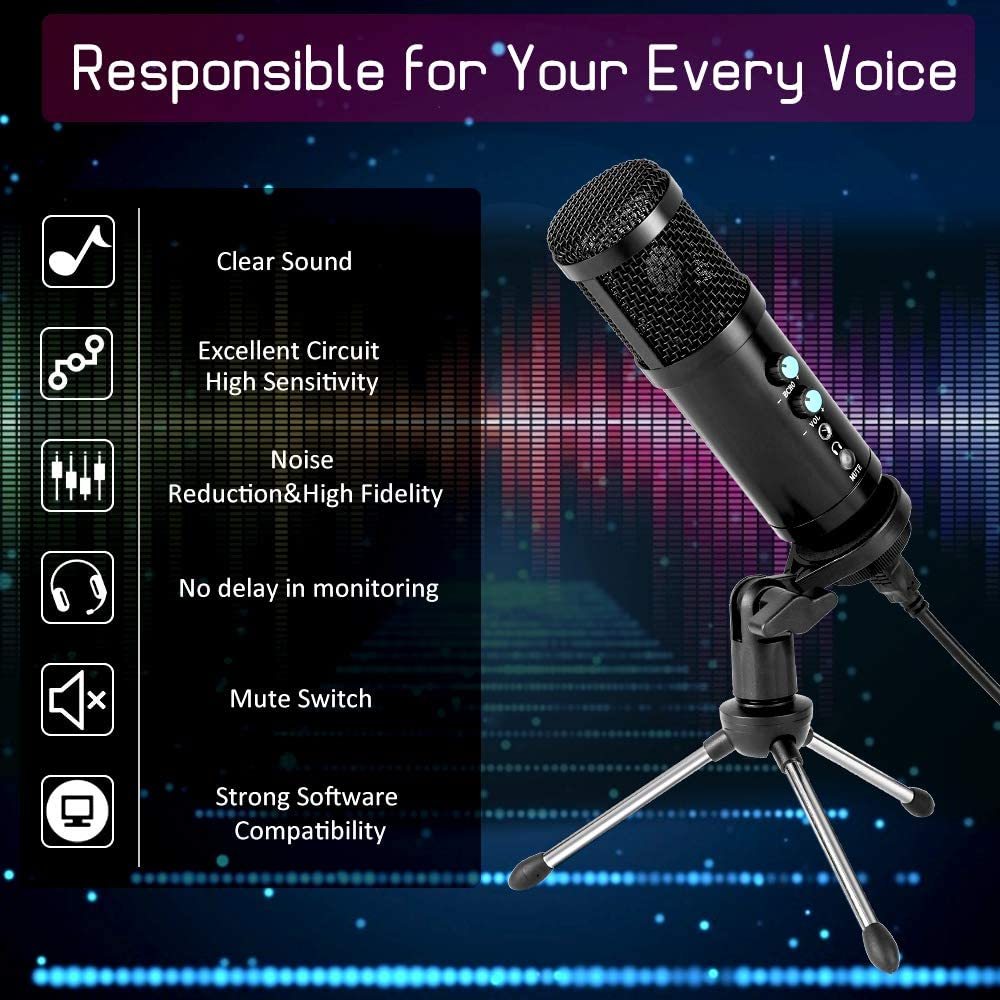 Podcast multipropósito de escritorio USB micrófono de condensador Pro para la grabación de juegos de radiodifusión reunión voz Overs y Streaming