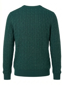 Top Quality LS O Neck Jacquard Knitted Cable Dark Mint 60% BCI Cotton 40% Recycled Polyester 12GG Mens <b>Pullover</b> <b>Sweater</b> - Product Image 2