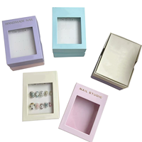 Vente en gros de luxe personnalisé estampage or logo écologique presse sur ongle emballage boîte en papier rose avec couvercle supérieur et fenêtre