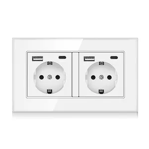 HOT SALE factory price 146X85 Double Germany Socket Type C Usb Output Voltage Grey/black/gold Electrical wall usb socket outlet