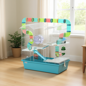 Jaula para Hámster PawHut de 4 Niveles con Tubos, Rueda de Ejercicio, Botella de Agua, Plato para Comida, Rampas, 22.8 x 14.2 x 25.6 Pulgadas - Product Image 2