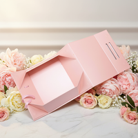 Boîte en carton rigide rose en gros avec poignée en ruban, finition mate, portable, taille et couleur personnalisables pour sacs à main et produits de soin