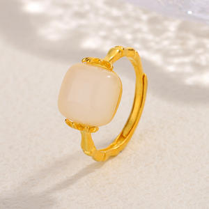 Anillo de plata de ley s925 con calcedonia ámbar en forma de cubo, estilo retro de corte femenino, sensación de lujo ligero y alta gama, g - Product Image 6