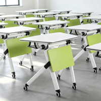 Meubles éducatifs, bureau de formation pliable et empilable, table de conférence modulaire mobile avec roulettes universelles